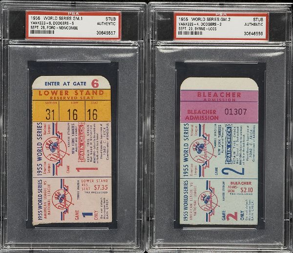 1955 World Series (Dodgers/Yankees) Full Set of 7 Ticket Stubs PSA Authentic  