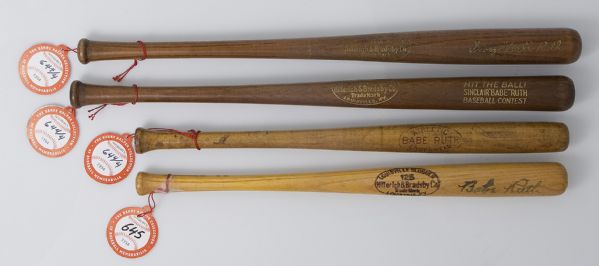 Group of 4 Babe Ruth Mini Bats Including One Autographed  