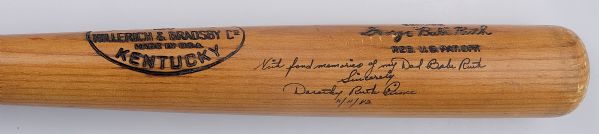 Babe Ruth H&B Model Bat Signed by Daughter Dorothy Ruth 11/11/82  