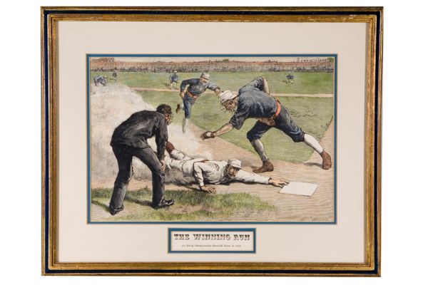 1885 Harpers Weekly "The Winning Run" Baseball Woodcut Featuring Buck Ewing