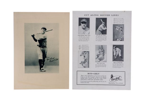 1928 F52 Fro-Joy Babe Ruth Uncut Sheet and Premium with Original Mailing Envelope 