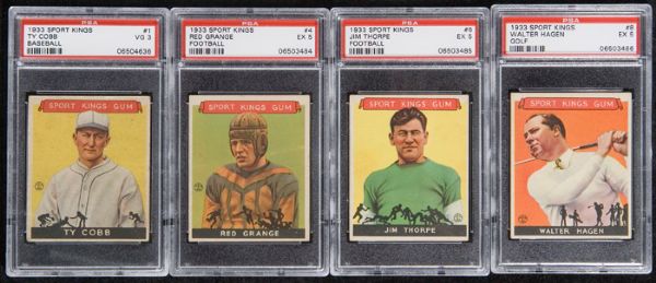 1933 Goudey Sport Kings Lot of 10 Different including Cobb Thorpe & Grange 