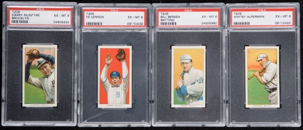1909-11 T206 Lot of 4 PSA 6 Ex-Mt - All Brooklyn Dodgers