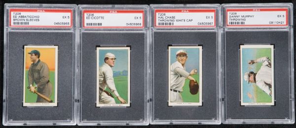 1909-11 T206 Lot of 10 PSA 5 Ex - Including Cicotte & Chase (White Cap) 