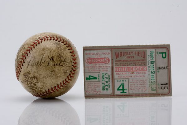 Babe Ruth Signed Ball with 1935 World Series Ticket Stub 