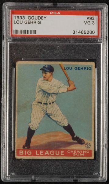 1933 Goudey #92 Lou Gehrig PSA 3 VG 