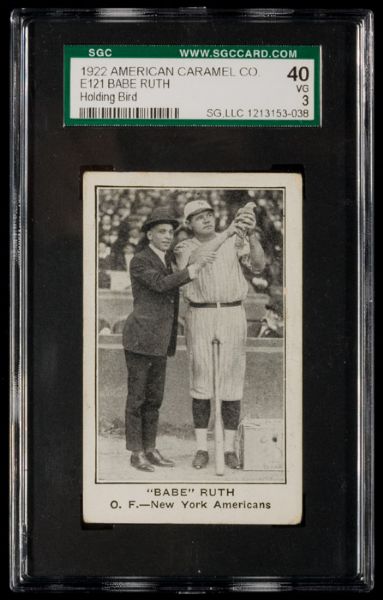 1922 E121 American Caramel Babe Ruth 9 (Holding Bird) SGC 40 VG