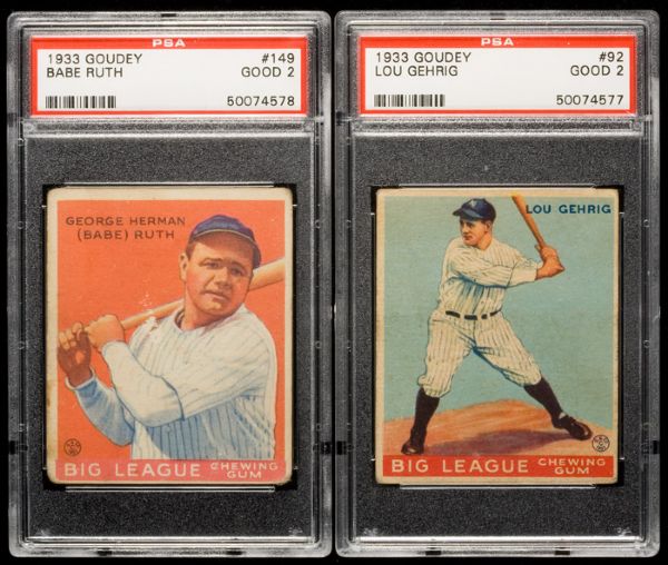 1933 Goudey #149 Babe Ruth & #92 Lou Gehrig - Both PSA 2 GD 