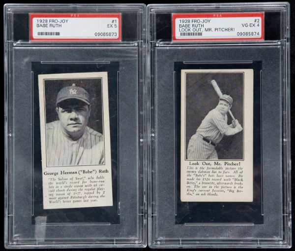 1928 F52 Fro-Joy Babe Ruth Complete PSA Graded Set and Premium Photograph 