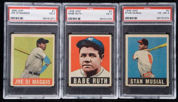 1948-49 Leaf Baseball Lot Of 13 PSA Graded Hall Of Famers - Including DiMaggio Musial Robinson & Williams
