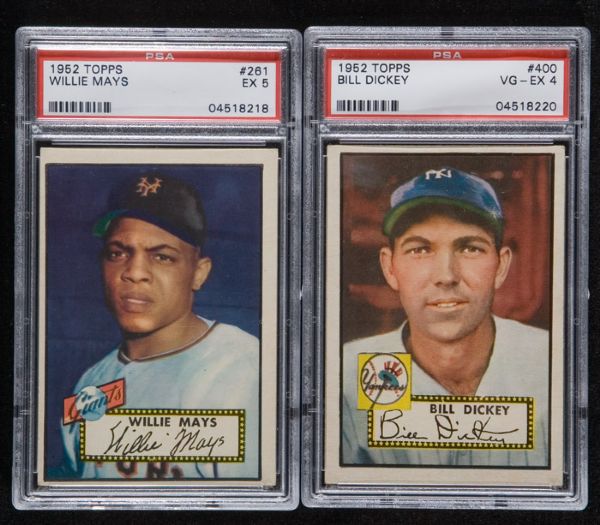 1952 Topps Baseball Key Cards - Willie Mays PSA 5 Ex & Bill Dickey PSA 4 VG-EX 