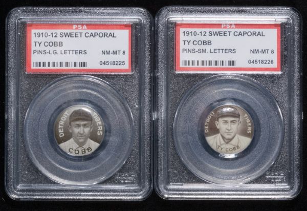 Both P2 Pin Ty Cobbs (Large Letter and Small Letter) Both PSA 8 NM-MT 