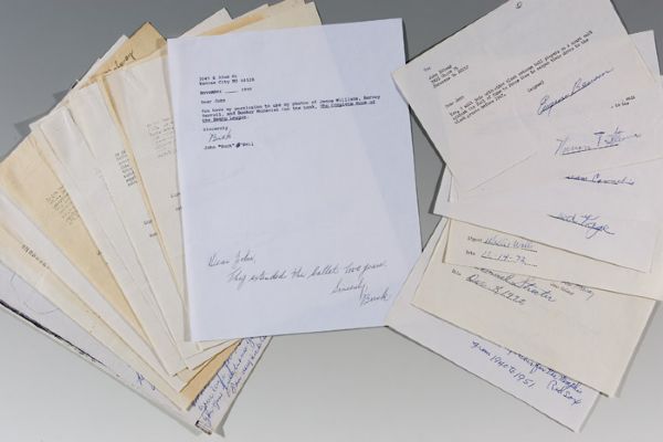 (17) Negro Leaguer Signed Forms To John Holway including some "To Sue the HOF" (Stearns Hilton Smith Paige Wells etc.) 