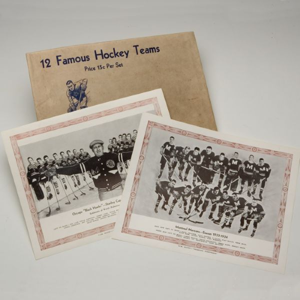 1950's C.C.M Skates "Champions Everywhere" Set of 12 and 1933-34 Hockey Team Photos w/ Original Envelope  