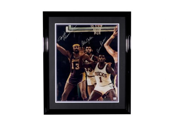 Kareem Abdul-Jabbar, Oscar Robertson and Wilt Chamberlain Autographed 16 x 20 Photo