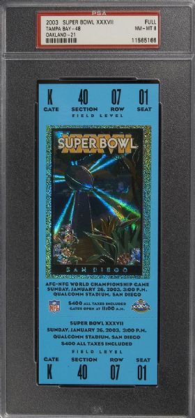 2003 Super Bowl XXXVII Full Ticket PSA 8 NM-MT  