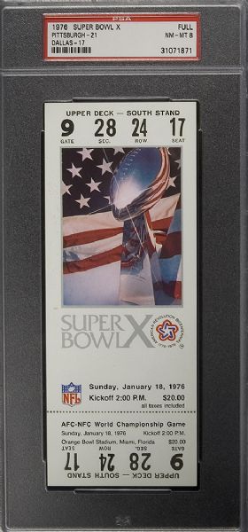 1976 Super Bowl X Full Ticket PSA 8 NM-MT  