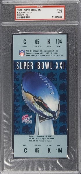 1987 Super Bowl XXI Full Ticket PSA 7 NM  