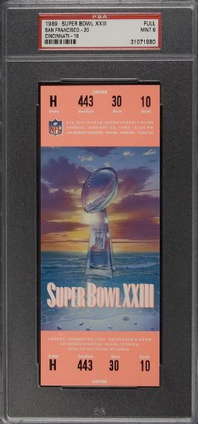 1989 Super Bowl XXIII Full Ticket PSA 9 MINT 
