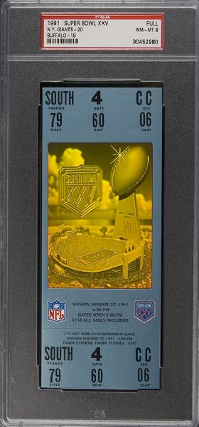 1991 Super Bowl XXV Full Ticket PSA 8 NM-MT  