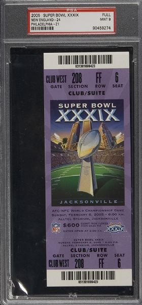 2005 Super Bowl XXXIX Full Ticket PSA 9 MINT 