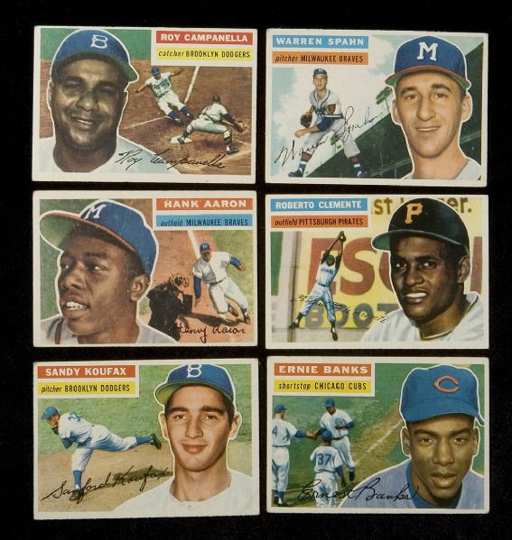 1956 Topps Lot of 22 Hall of Famers including Mantle, Mays, Aaron & Clemente  
