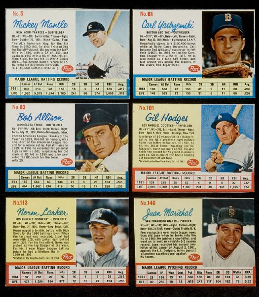 1962 Post Cereal Baseball Complete Set of 200 Plus Mantle Ad Card  