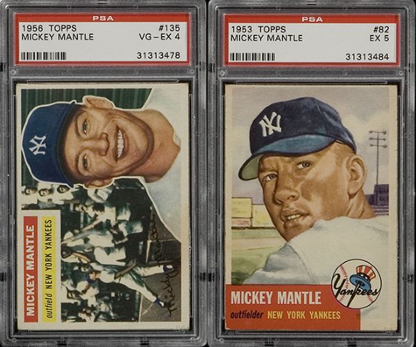 1953 Topps Mickey Mantle PSA 5 EX  and 1956 Topps Mickey Mantle PSA 4 VG-EX  
