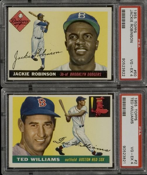 1955 Topps Lot of 44 different including Ted Williams (PSA 4) & Jackie Robinson (PSA 4) 