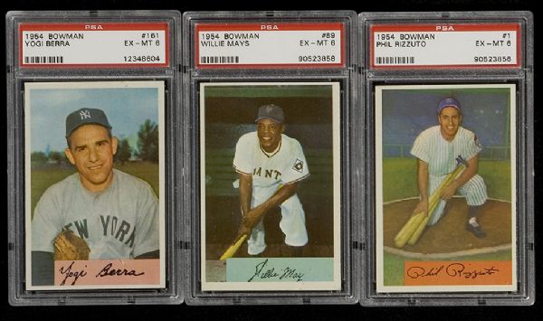 1954 Bowman Lot of 58 Different including PSA 6 Mays, Berra, & Rizzuto 