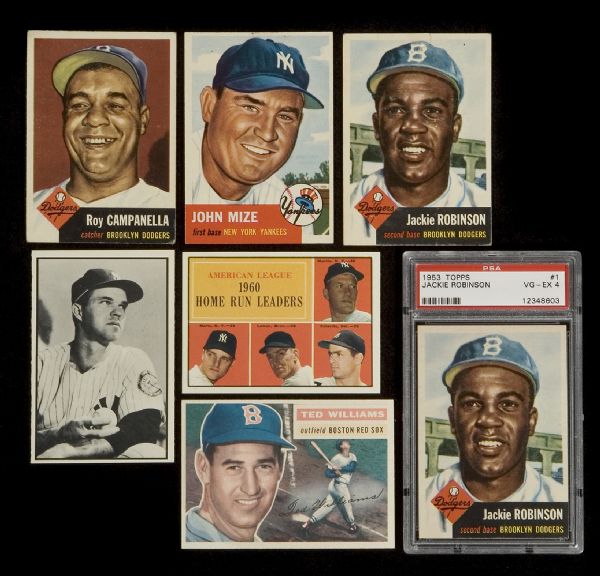 Shoebox Baseball Lot of 130 Cards - Mainly 1950's including 1953 Topps J. Robinson (2) & 1956 Topps Ted Williams  