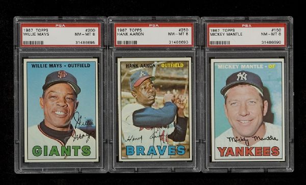 1967 Topps Lot of 3 - Mantle, Mays & Aaron All PSA 8 NM-MT   