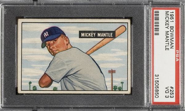 1951 Bowman #253 Mickey Mantle Rookie PSA 3 VG  