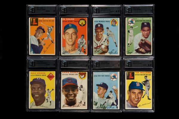 1954 Topps Group of 8 GAI Graded Hall of Famers including Banks, Kaline & both Ted Williams 