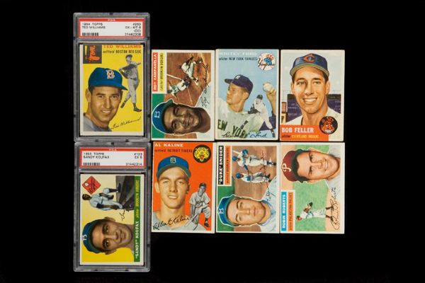 1953-56 Topps Baseball Lot of 100 Cards including Both 54 Topps Kaline and 55 Topps Koufax Rookies 