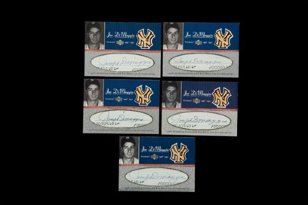 2001 Upper Deck Pinstripe Exclusives Joe DiMaggio Memorabilia Numbered Set of (5) 