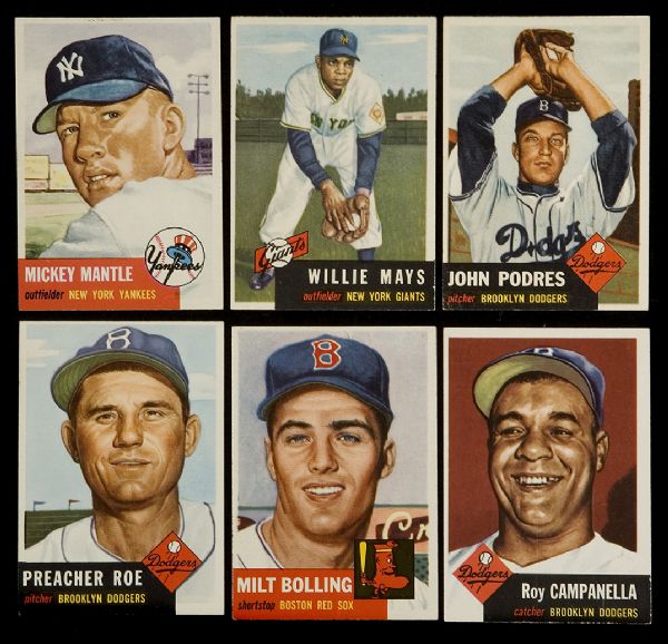 1953 Topps Lot of 209 different including Mickey Mantle & Willie Mays  