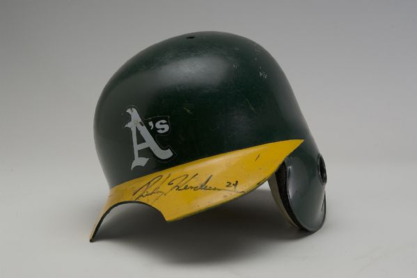 Rickey Henderson As Autographed Game Used Batting Helmet  