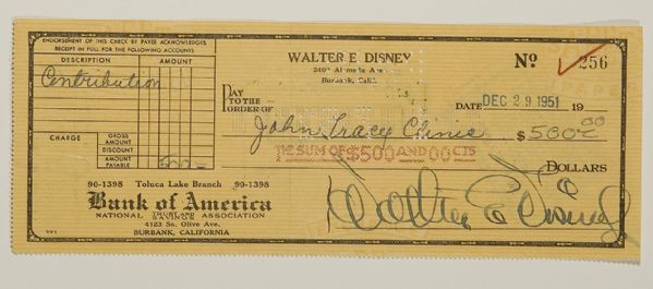 Walt Disney Signed Bank Check 
