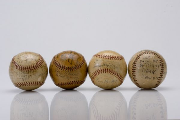 Three 1934 Team Signed Baseballs Plus Dizzy Dean Barnstorming Game Ball 