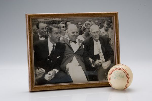 Baseball signed by Cobb Ott Young Berg Vance Lyons Terry & others with Original Photo from HOF ceremony 