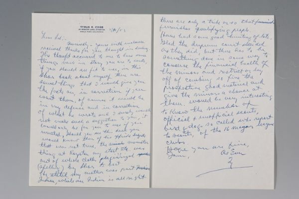 Ty Cobb Two-Page Handwritten Letter 