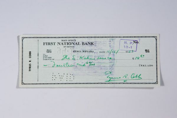 Ty Cobb Signed Bank Check 