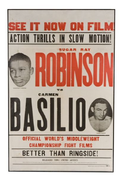 1958 Sugar Ray Robinson vs. Carmen Basilio World Middleweight Championship Fight Film Theater Poster 