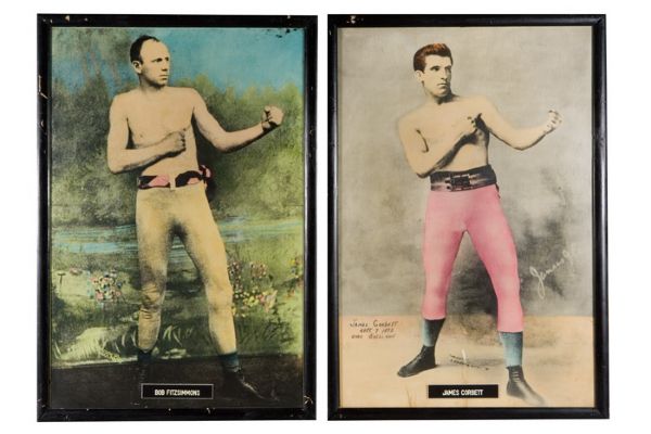 Pair of Unique Large Format Tinted Photographic Prints of James Corbett and Bob Fitzsimmons, Circa 1920 