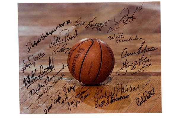 11 by 14 Photo Signed by 19 Basketball Hall of Famers 