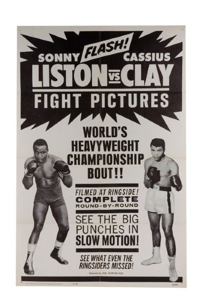 1964 Cassius Clay vs. Sonny Liston World Heavyweight Championship Fight Film Theater Poster 