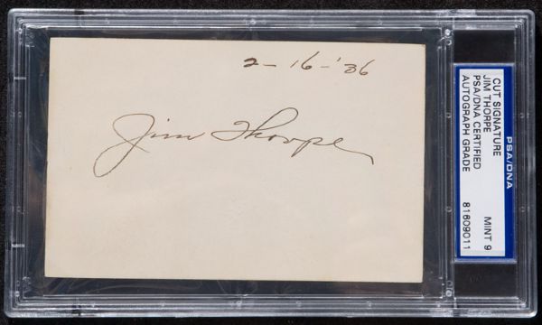 Jim Thorpe Autographed 3x5 (PSA/DNA Graded MINT 9) 