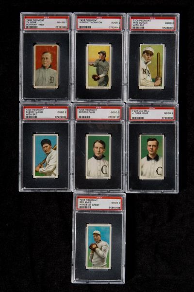 1909-11 T206 LOW GRADE PSA LOT OF 7 INCLUDING COBB AND 3 SOUTHERN LEAGUERS