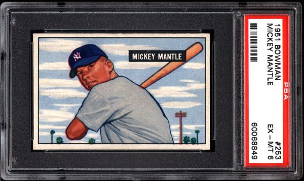 1951 BOWMAN #253 MICKEY MANTLE ROOKIE PSA 6 EX-MT